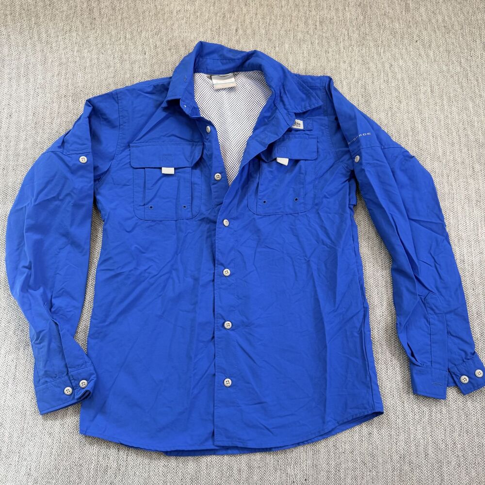 Columbia PFG Fishing Shirt Womens L 14 16 Blue Long Sleeve Vented Outdoor